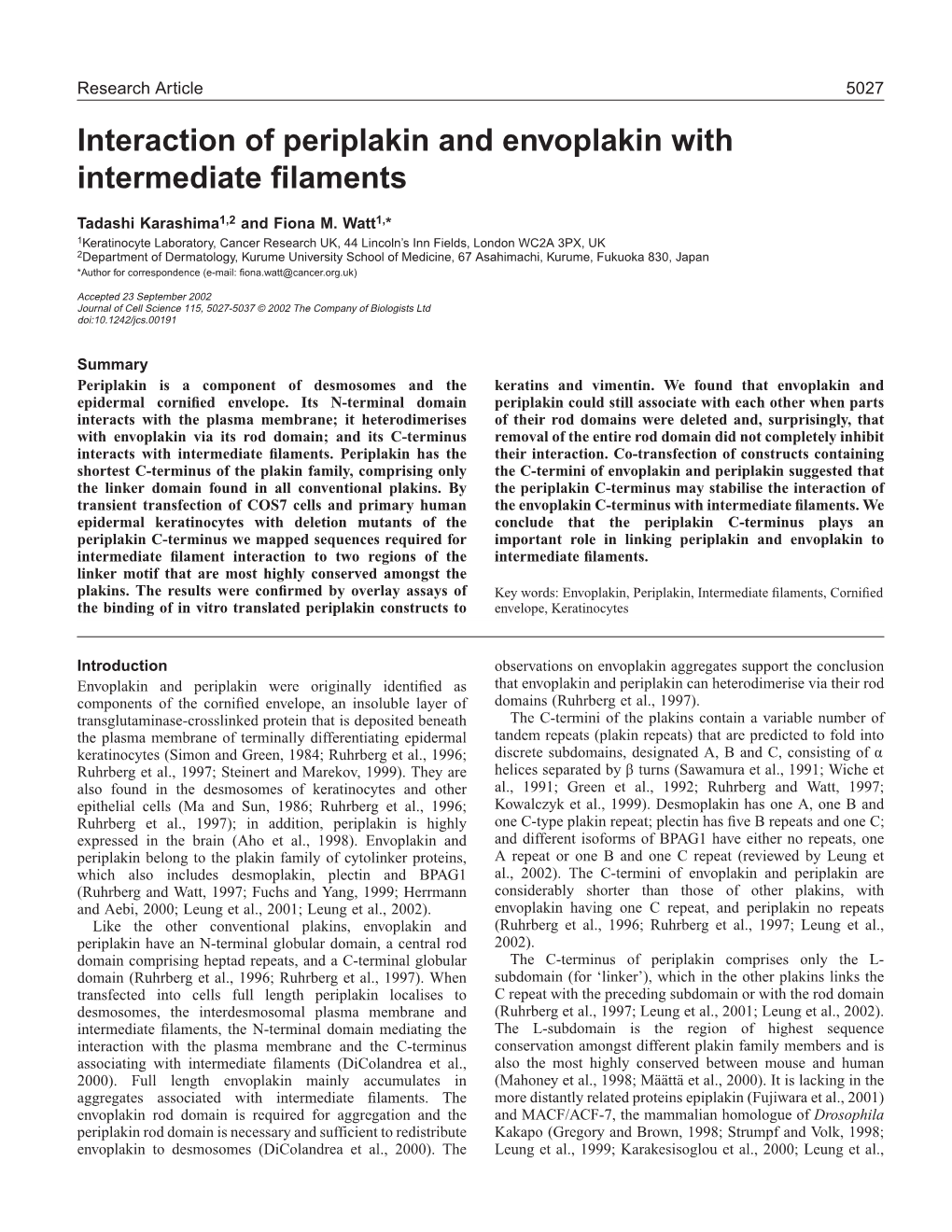 Plakin Cytoskeletal Interactions