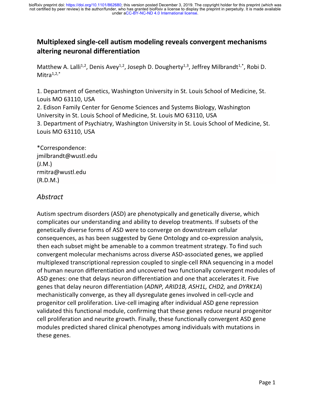 Multiplexed Single-Cell Autism Modeling Reveals Convergent Mechanisms Altering Neuronal Differentiation