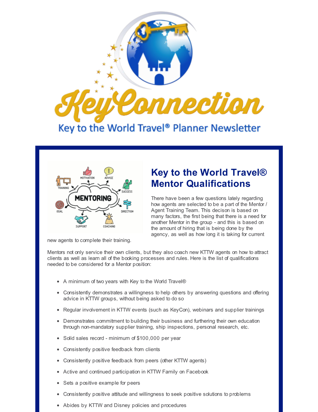 Key to the World Travel® Mentor Qualifications