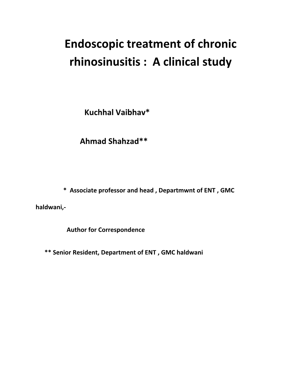 Endoscopic Treatment of Chronic Rhinosinusitis : a Clinical Study