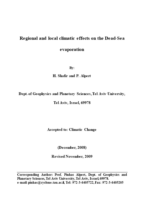 Evaporation at the Dead-Sea in the Different Synoptic Systems and Its Relation to Global