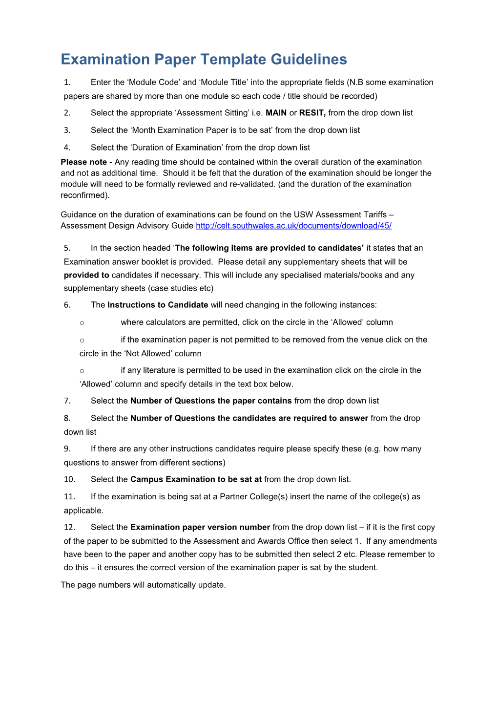 Examination Paper Template Guidelines