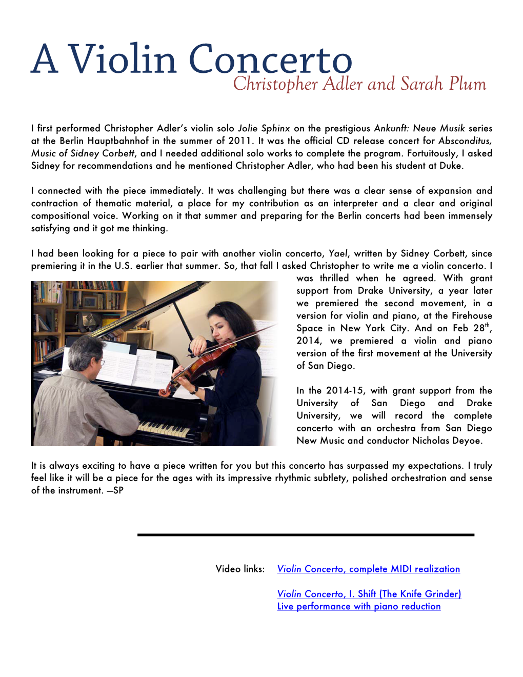 A Violin Concerto� � Christopher Adler and Sarah Plum � 