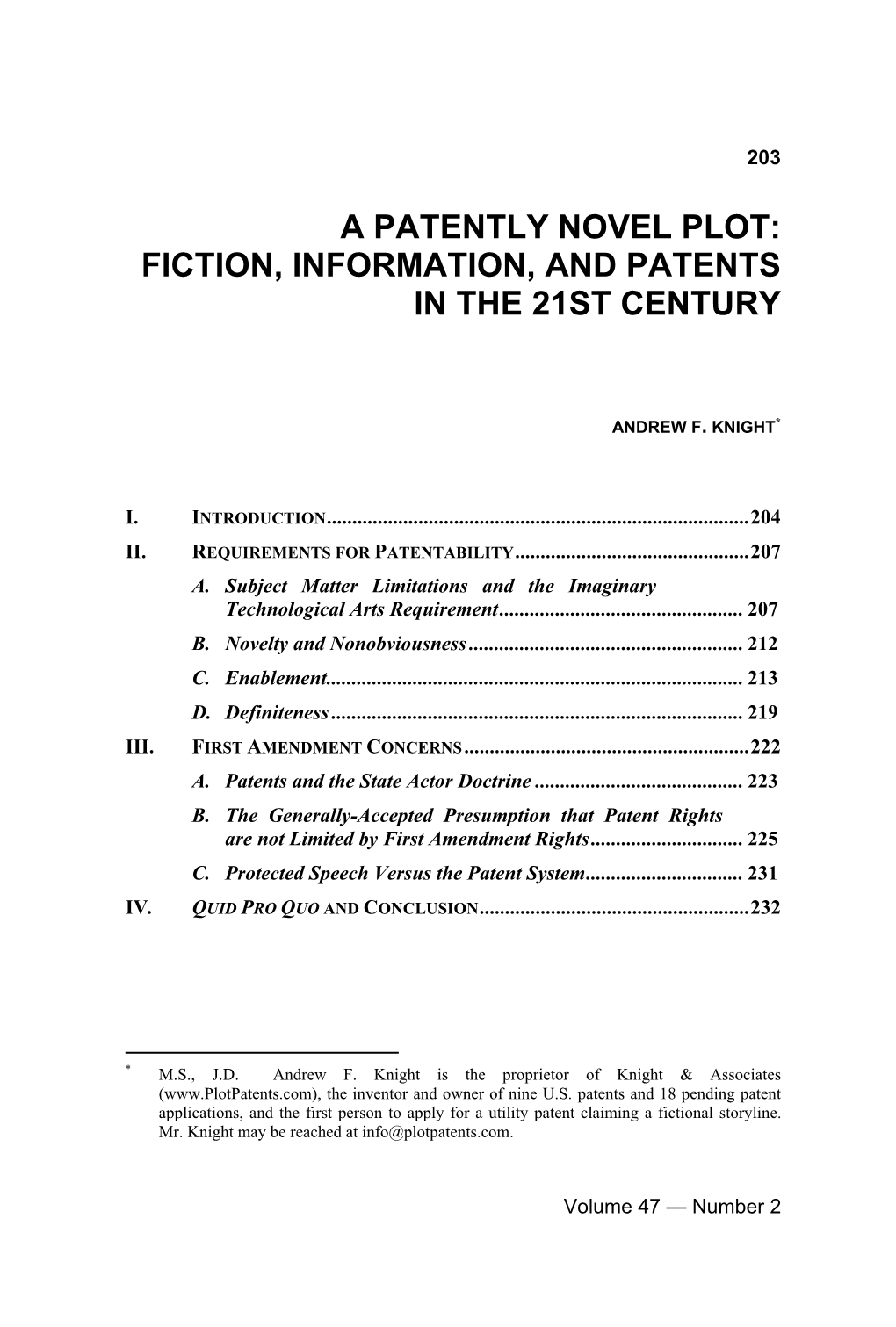 Fiction, Information, and Patents in the 21St Century