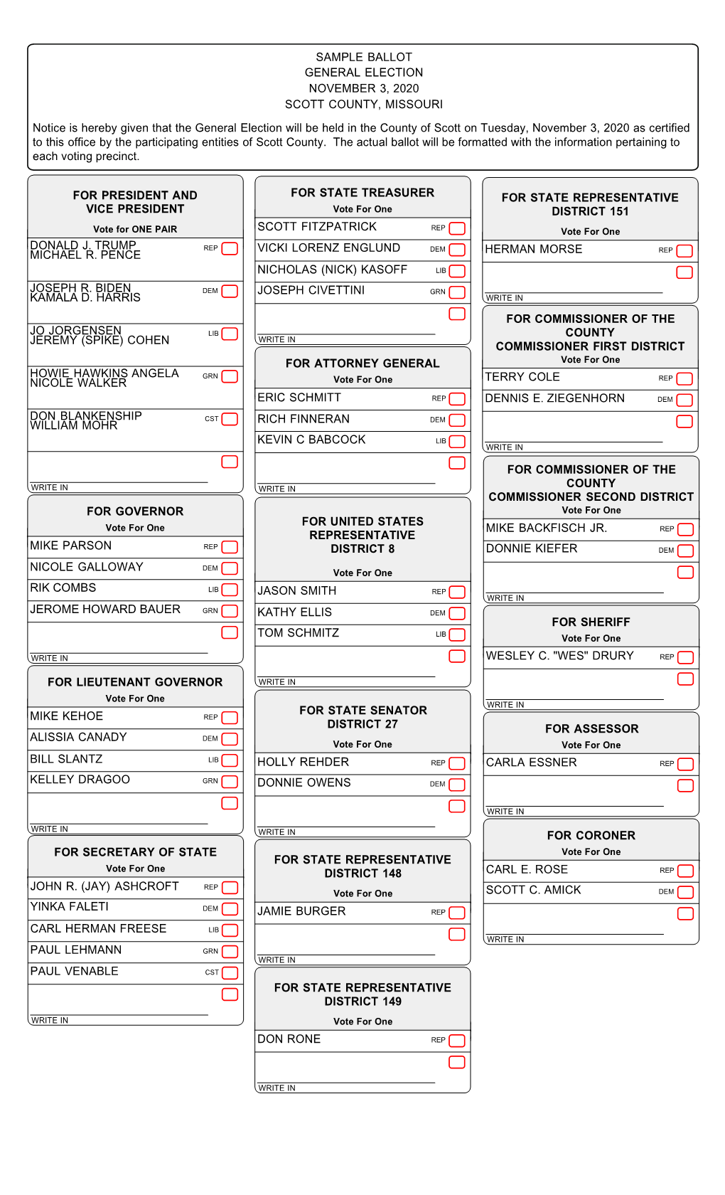 Notice of Election November 3, 2020