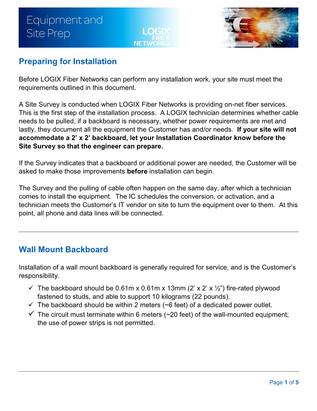 Preparing for Installation Wall Mount Backboard