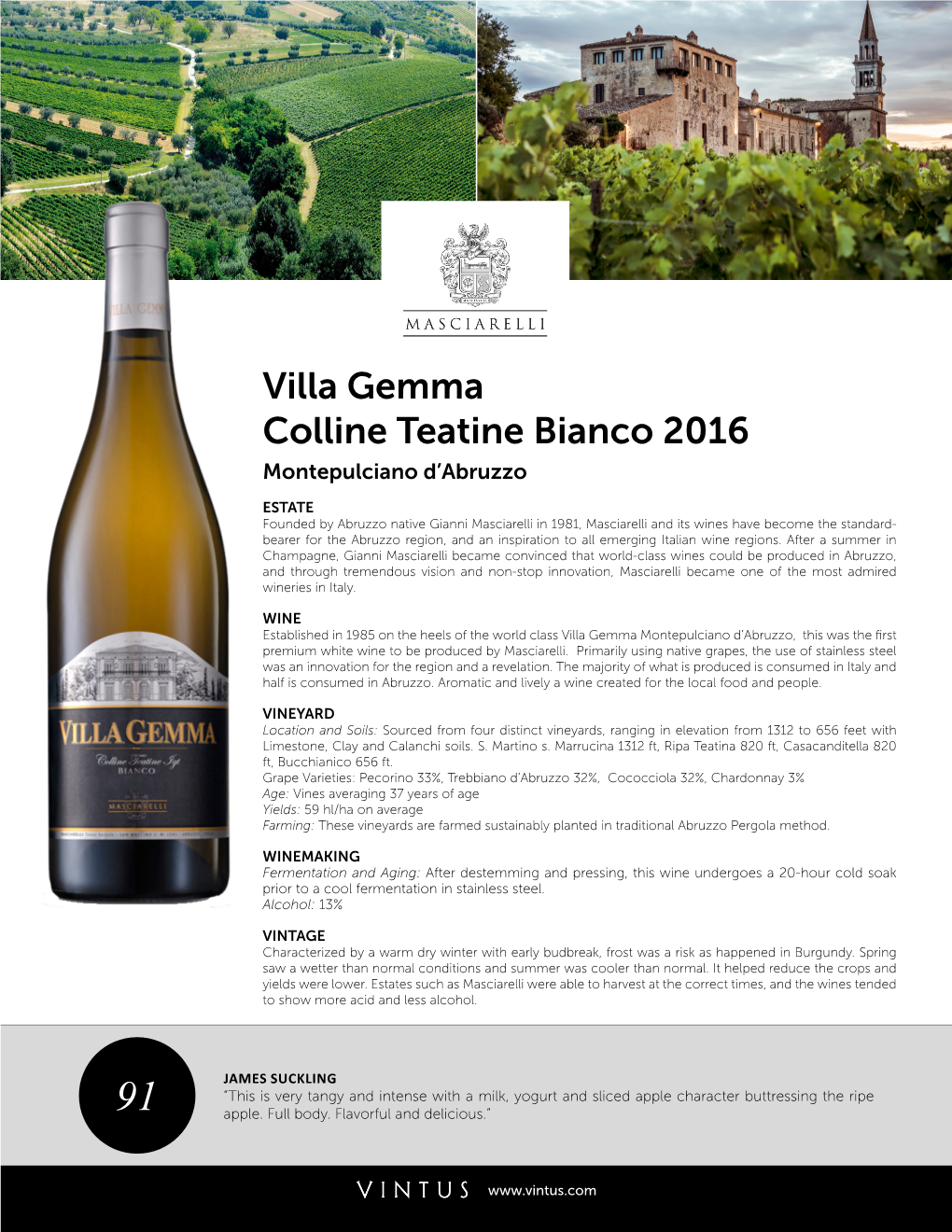 Villa Gemma Colline Teatine Bianco 2016 Montepulciano D’Abruzzo