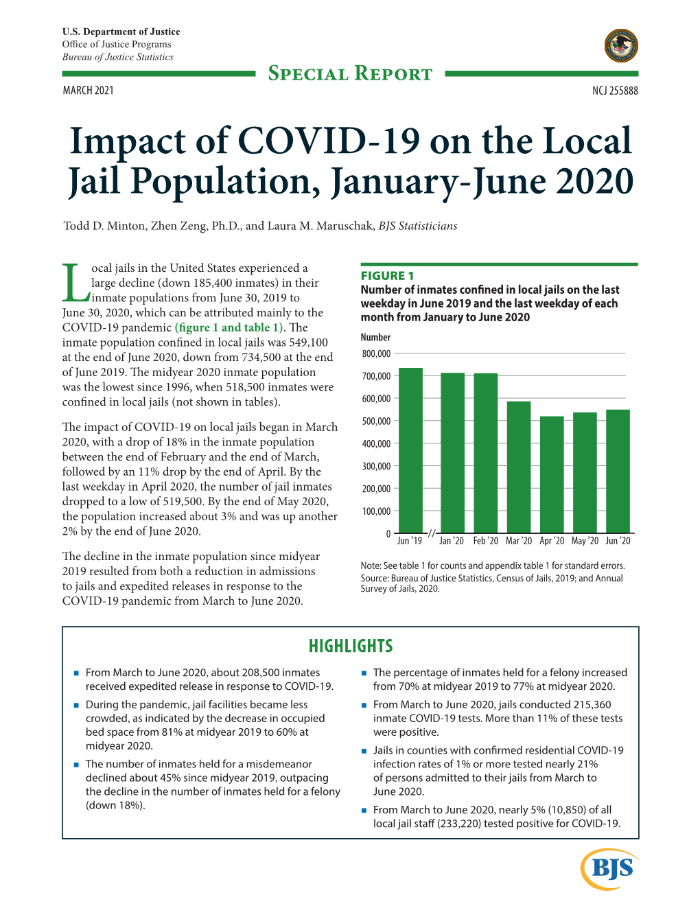 Impact of COVID-19 on the Local Jail Population, January-June 2020