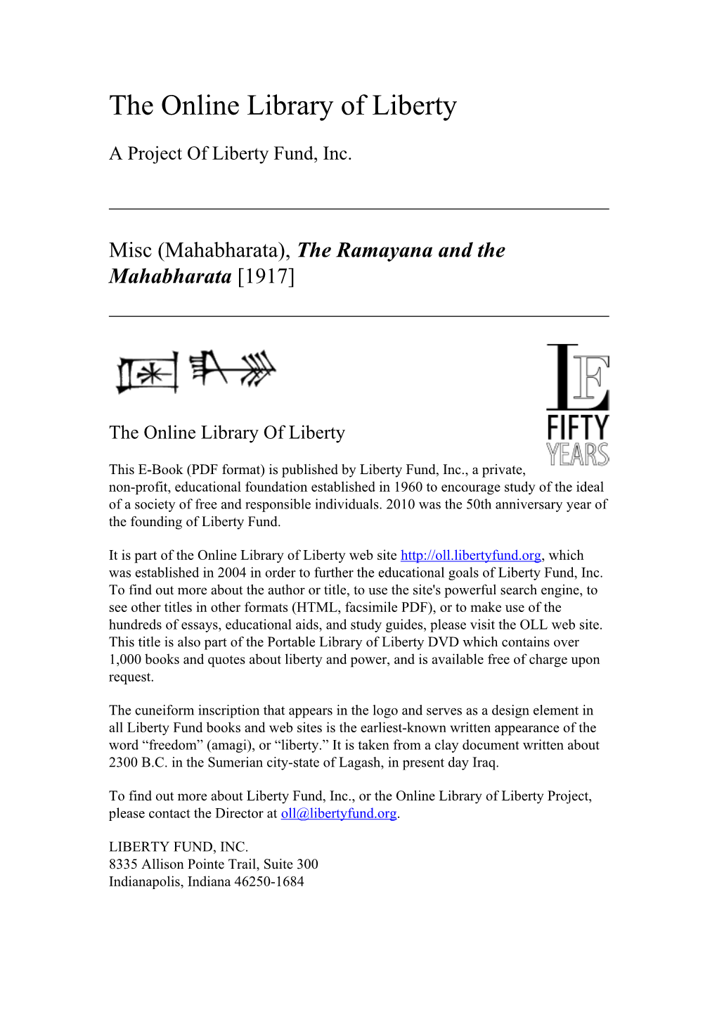 Online Library of Liberty: the Ramayana and the Mahabharata
