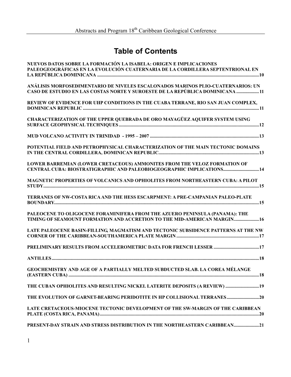 Table of Contents