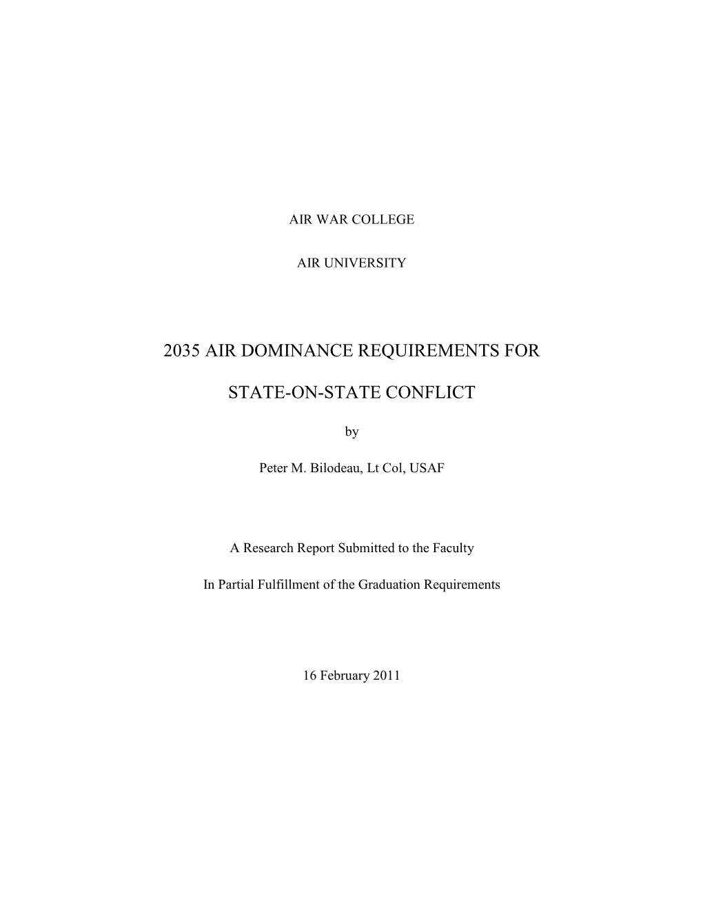 2035 Air Dominance Requirements for State-On-State Conflict