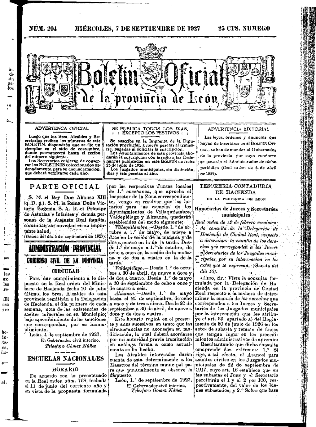 Num. 204 Miércoles, 11)E Septiembre De 1927 25 Cts