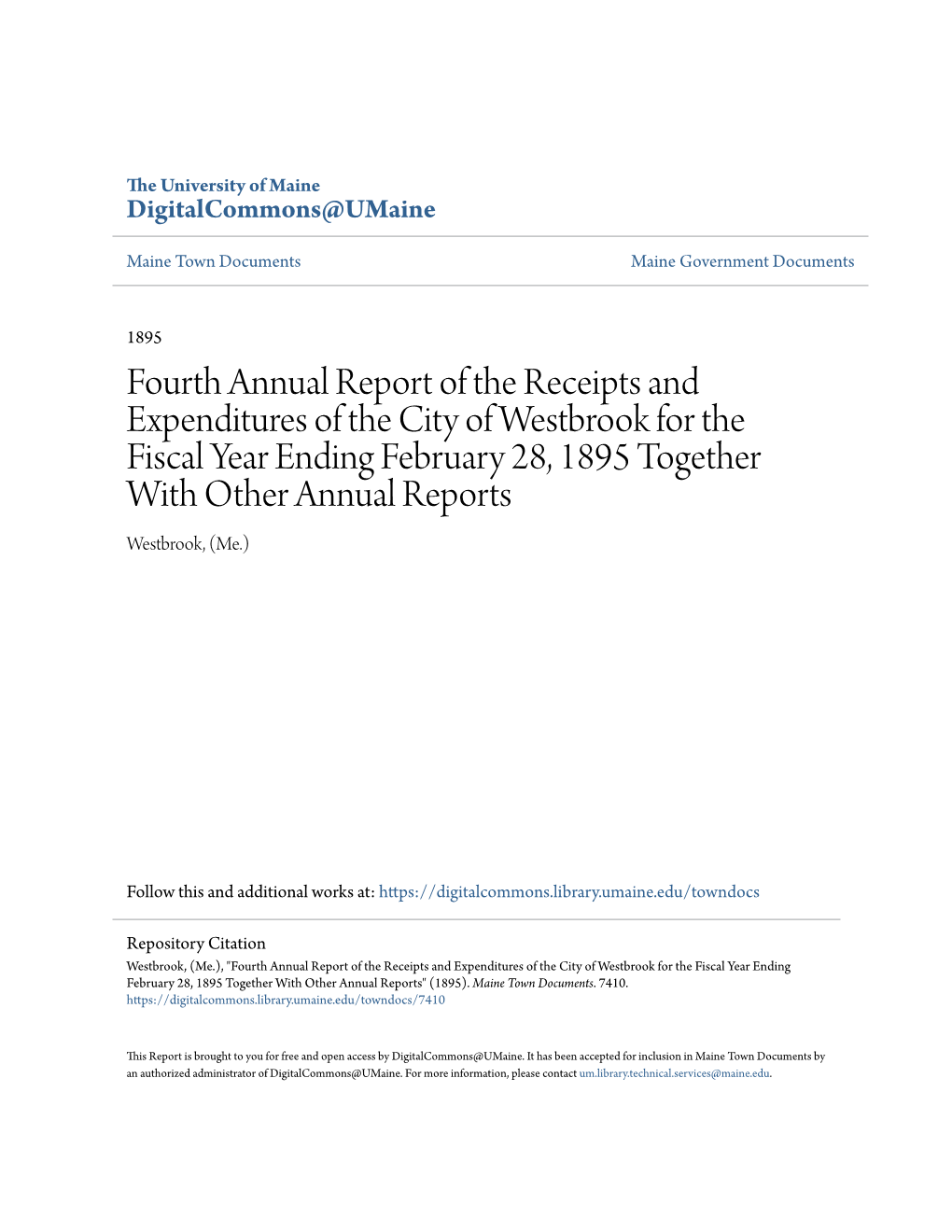 Fourth Annual Report of the Receipts and Expenditures of the City Of