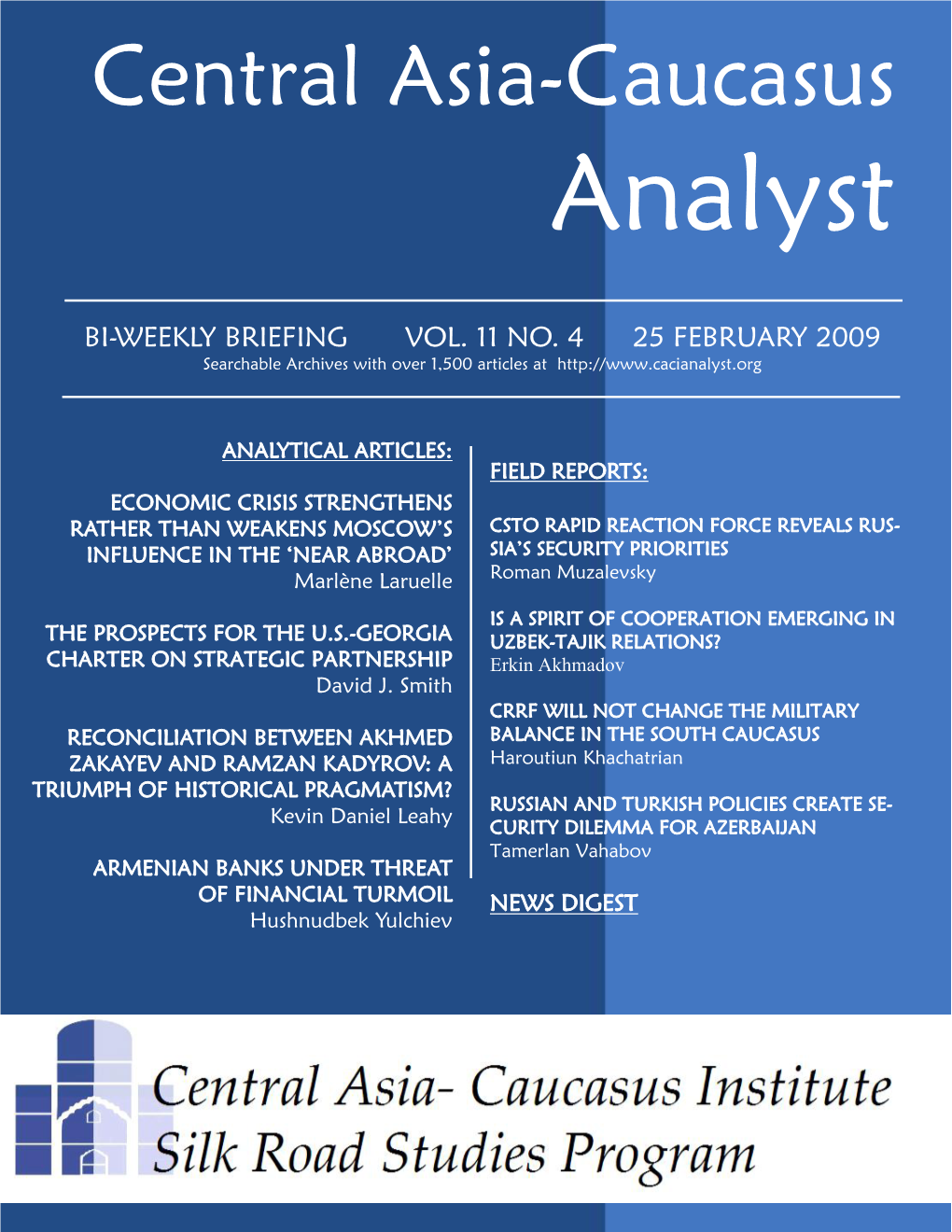 Central Asia-Caucasus Analyst Vol 11, No 4