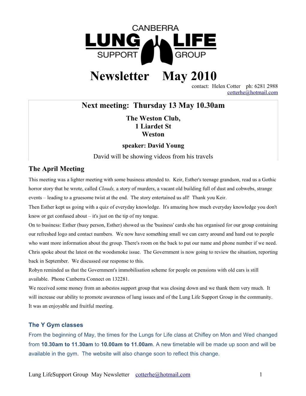 Newsletter May 2010