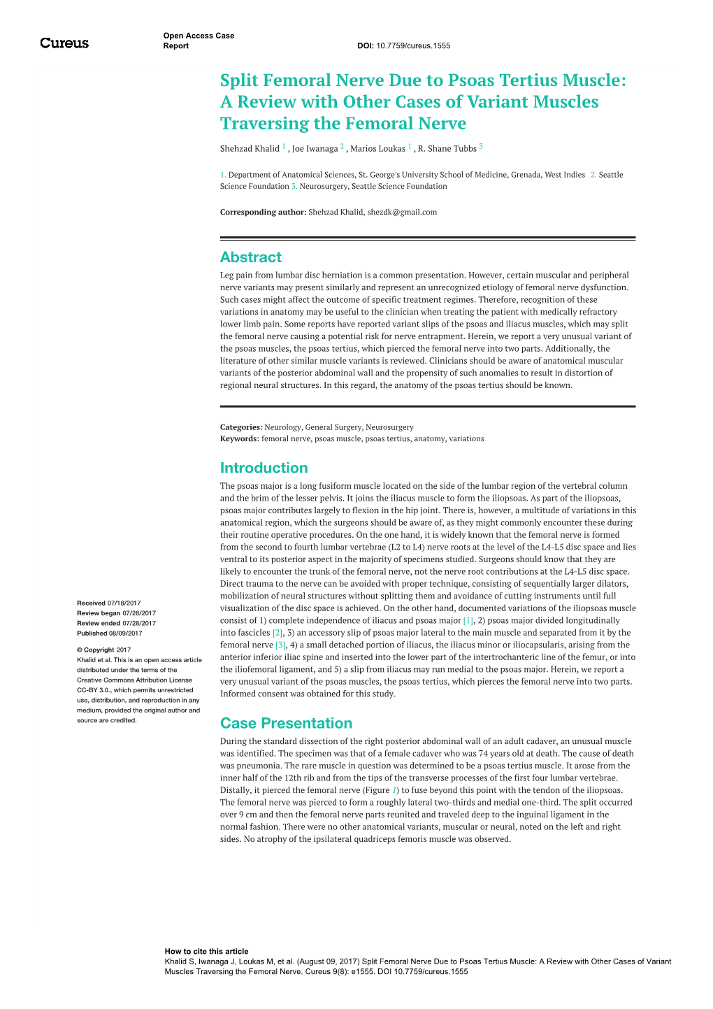 Split Femoral Nerve Due to Psoas Tertius Muscle: a Review with Other Cases of Variant Muscles Traversing the Femoral Nerve