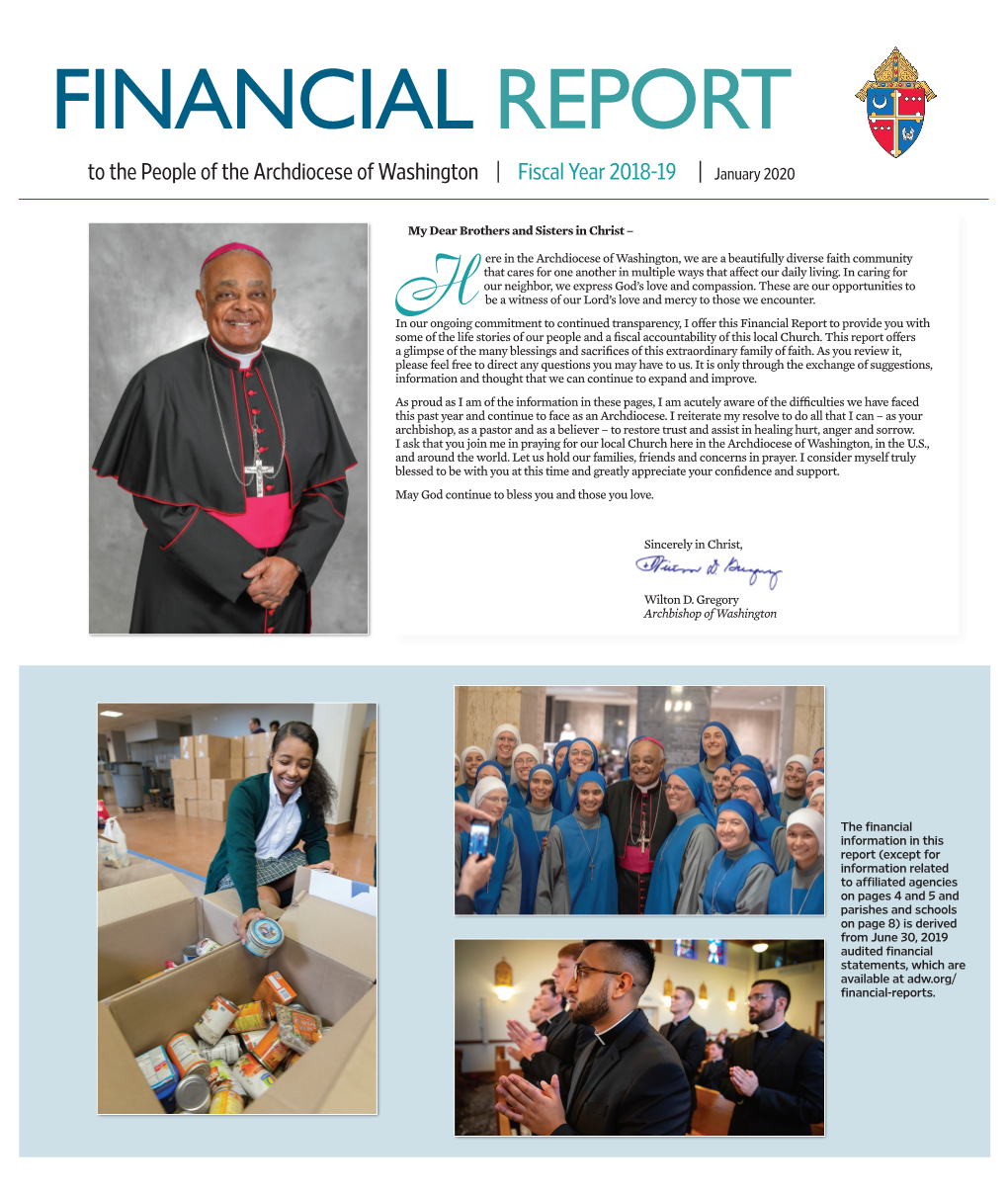 FINANCIAL REPORT to the People of the Archdiocese of Washington | Fiscal Year 2018-19 | January 2020