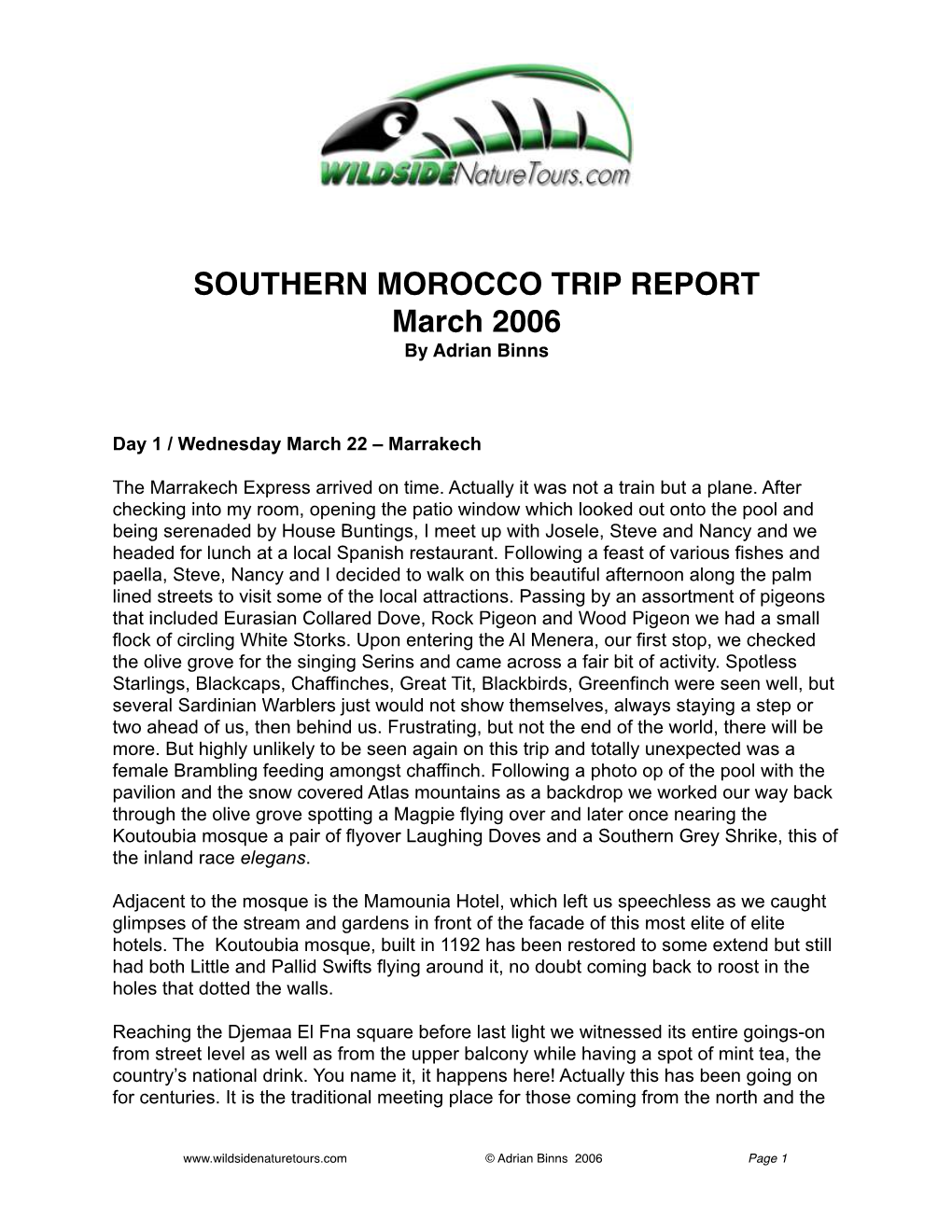 TRIP REPORT Morocco 2005