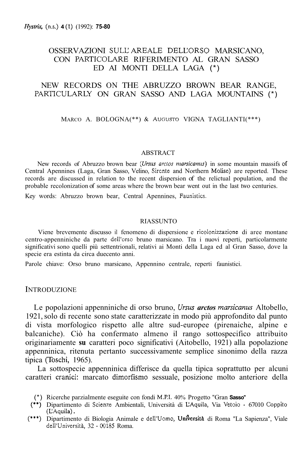 Osservazioni Sull! Areale Deleorso Marsicano, Con Paifiticolare Riferimento Al Gran Sasso Ed Ai Monti Della Laga (*)