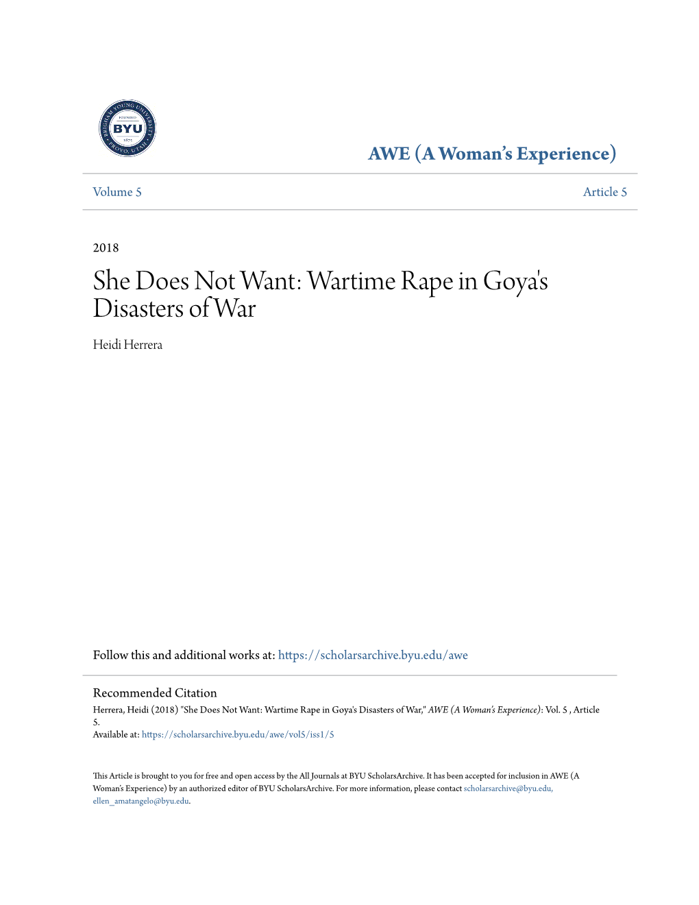 Wartime Rape in Goya's Disasters of War Heidi Herrera