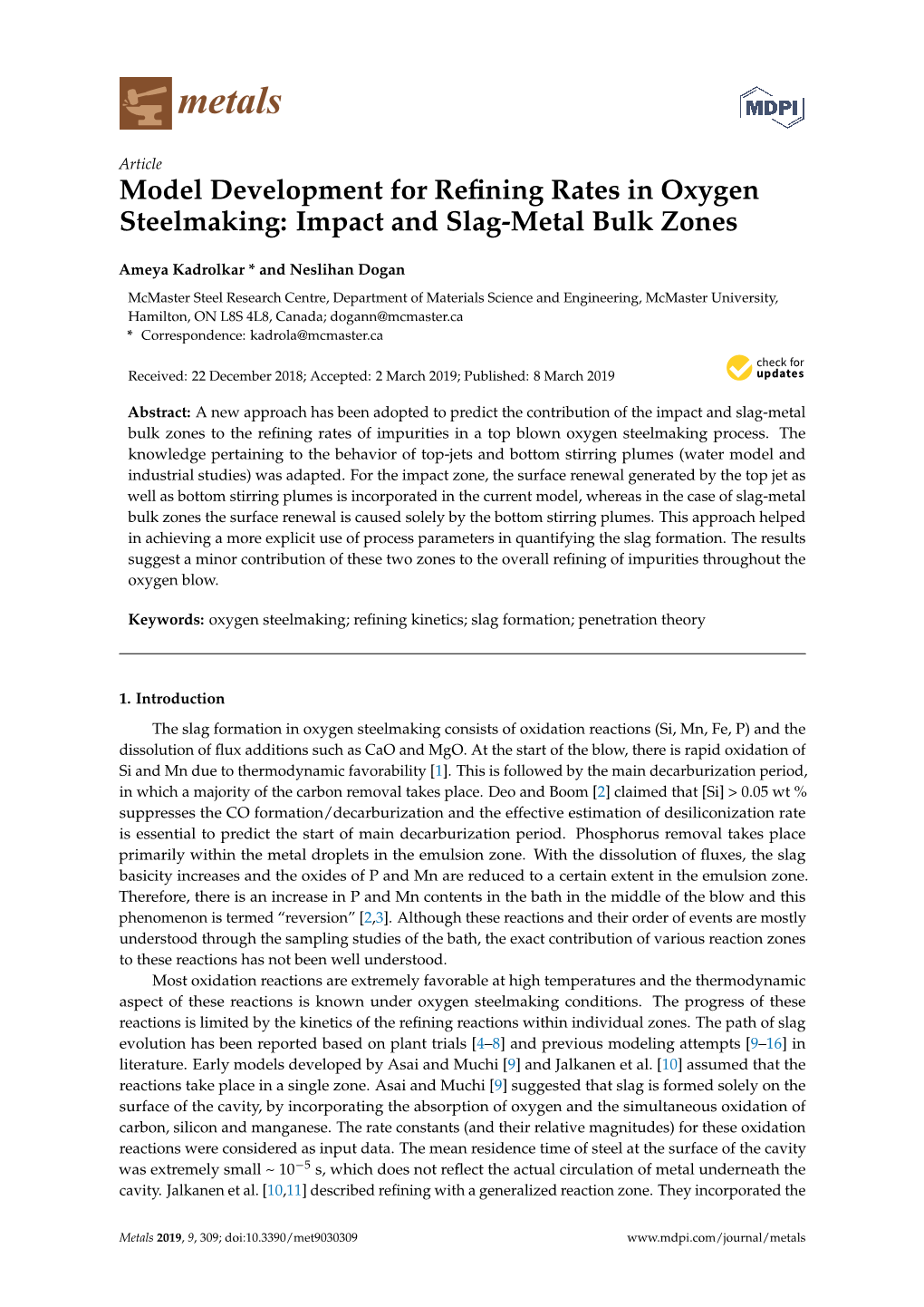 Model Development for Refining Rates in Oxygen Steelmaking: Impact and Slag-Metal Bulk Zones