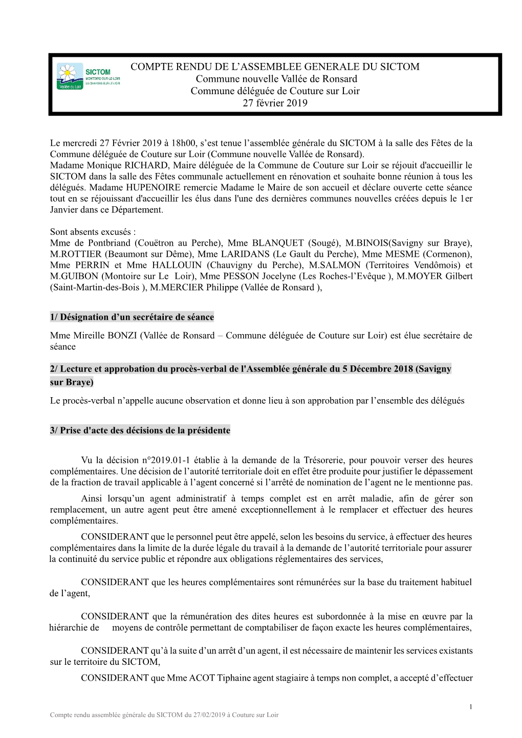 Compte Rendu De L'assemblee Generale Du Sictom