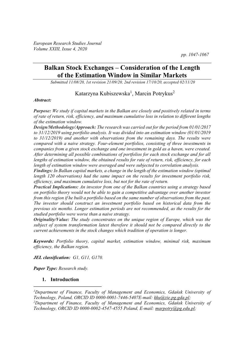 Balkan Stock Exchanges – Consideration of the Length of The
