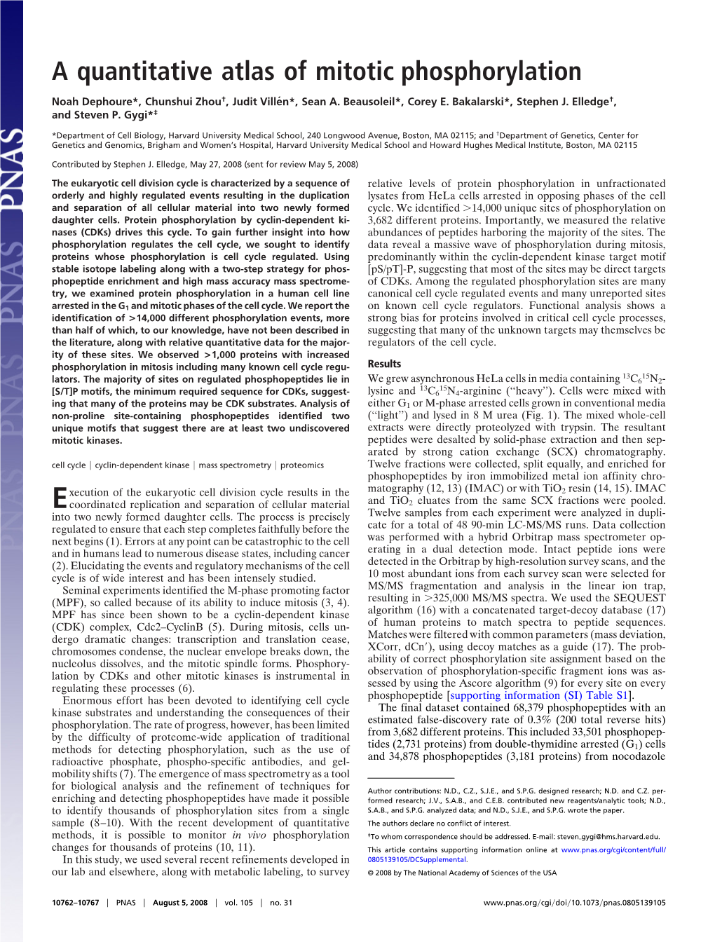 A Quantitative Atlas of Mitotic Phosphorylation