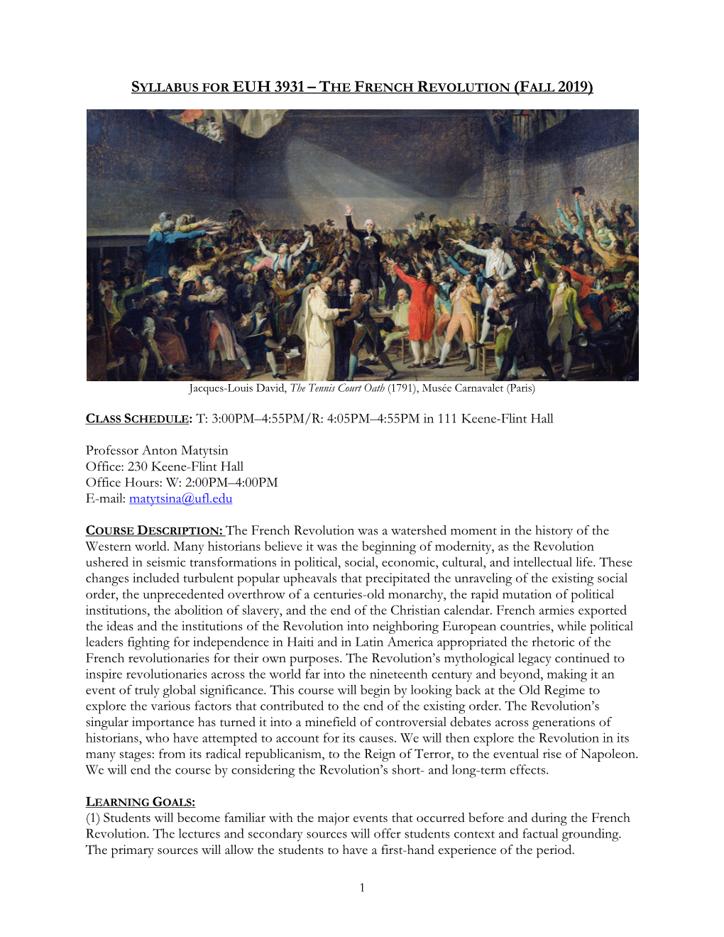 Syllabus for Euh 3931 – the French Revolution (Fall 2019)