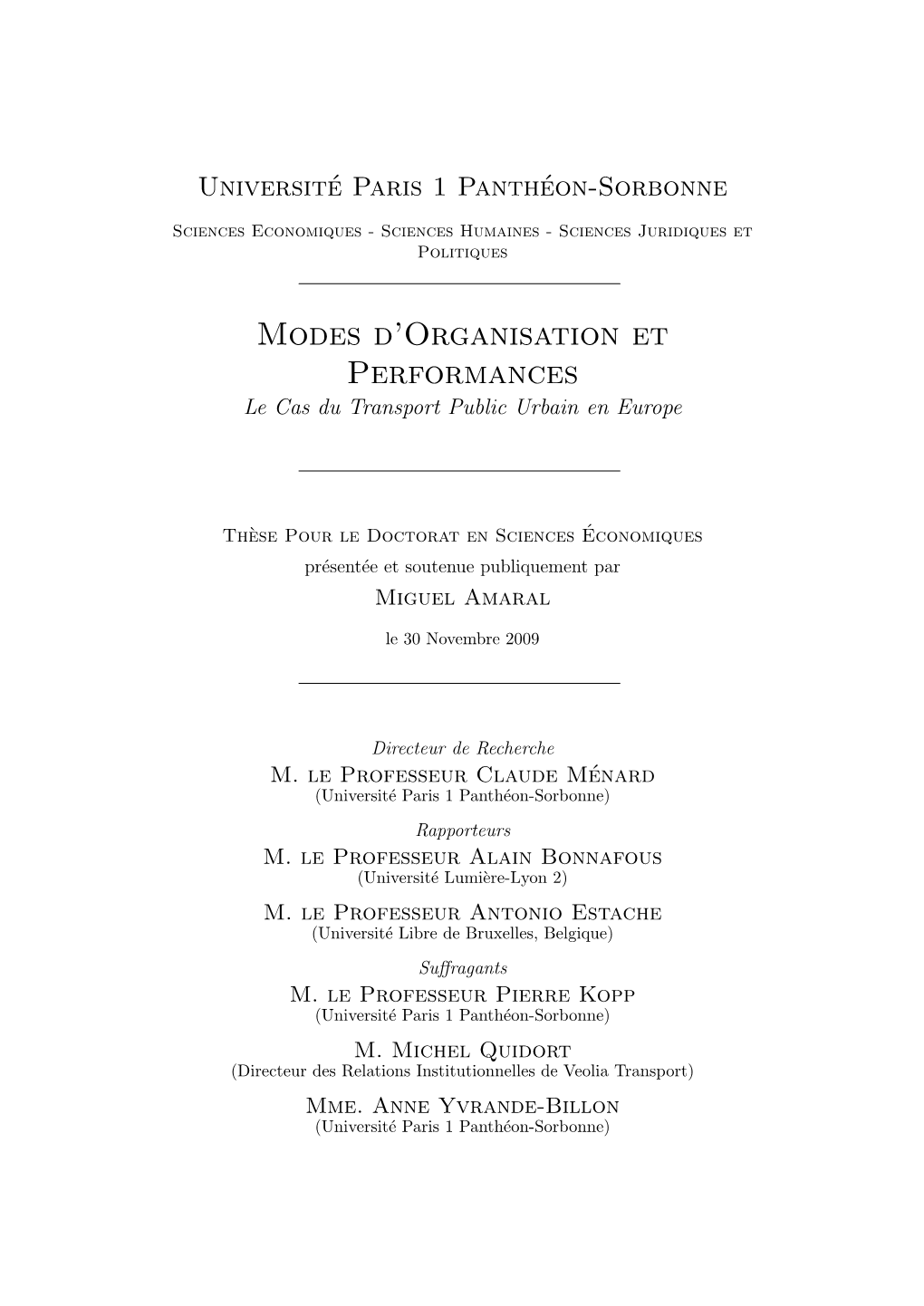 Modes D'organisation Et Performances