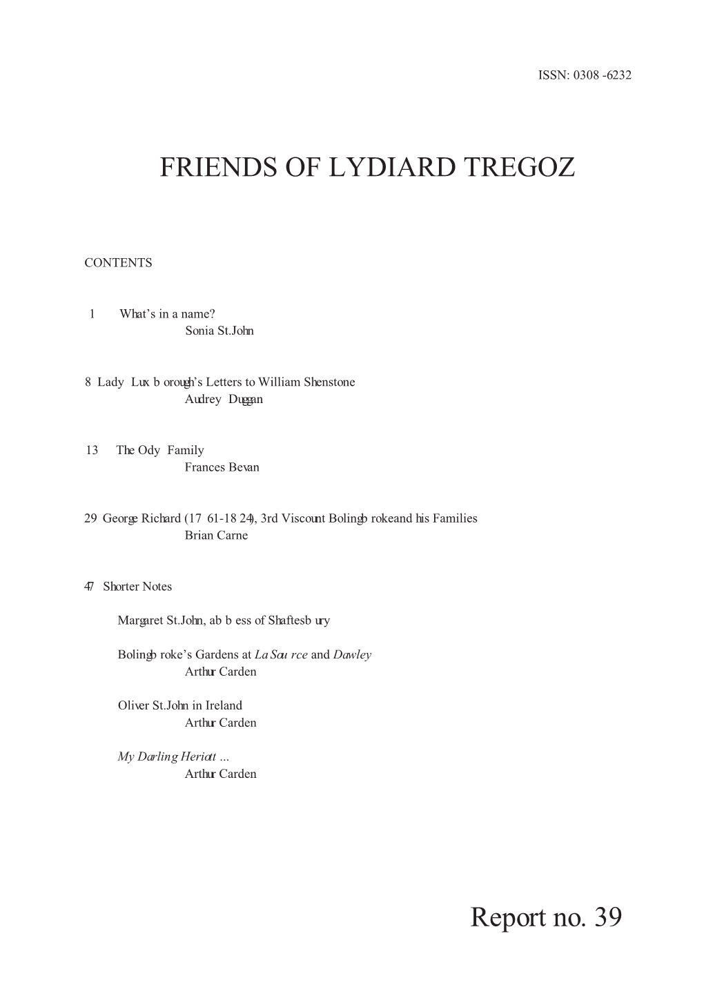 FRIENDS of LYDIARD TREGOZ Report No. 39