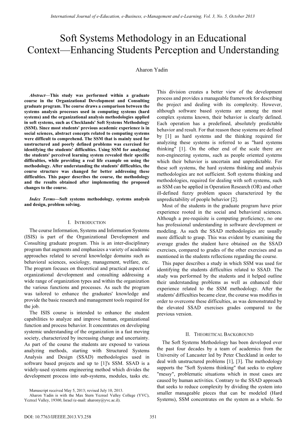 Soft Systems Methodology in an Educational Context—Enhancing Students Perception and Understanding