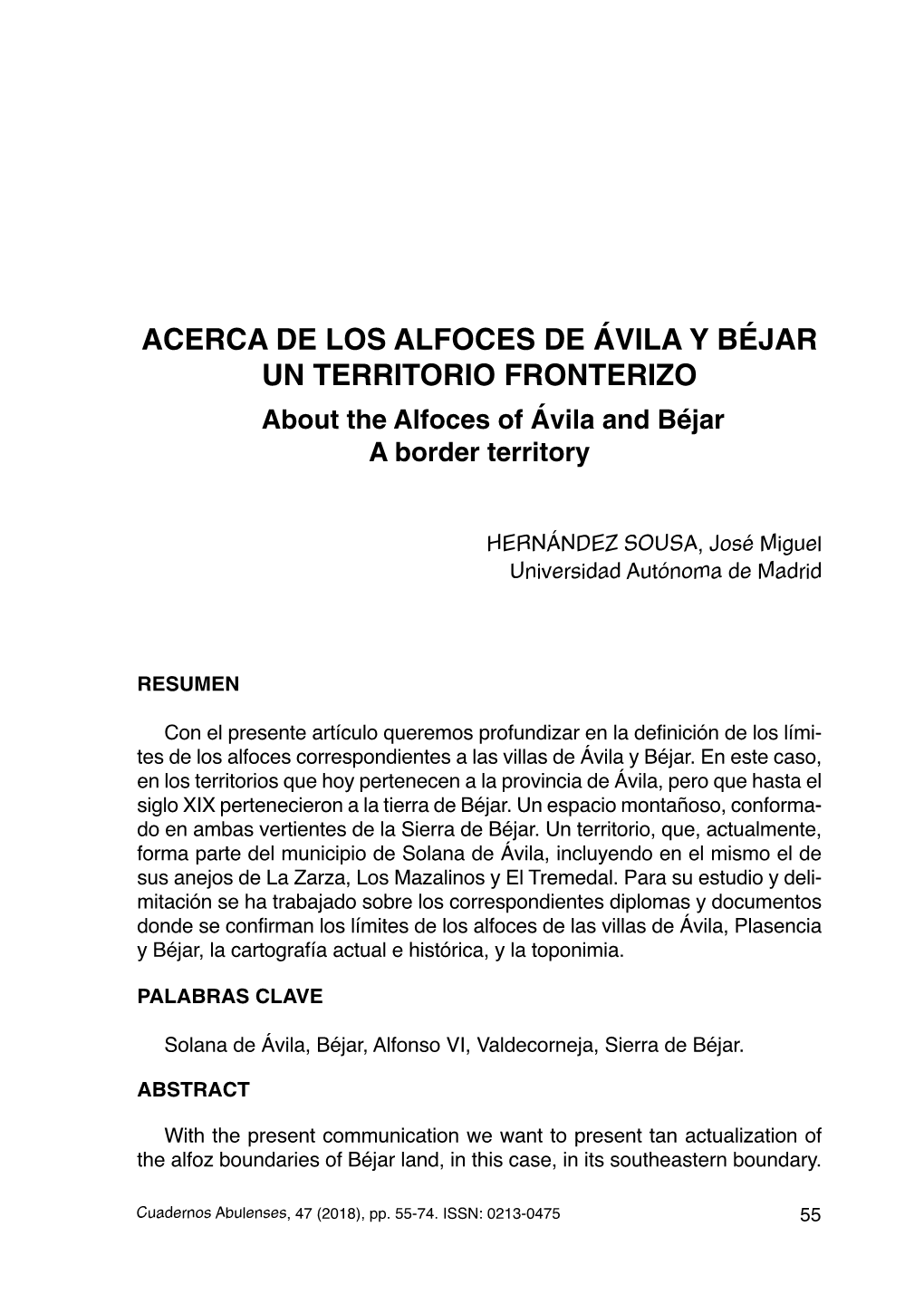 ACERCA DE LOS ALFOCES DE ÁVILA Y BÉJAR UN TERRITORIO FRONTERIZO About the Alfoces of Ávila and Béjar a Border Territory