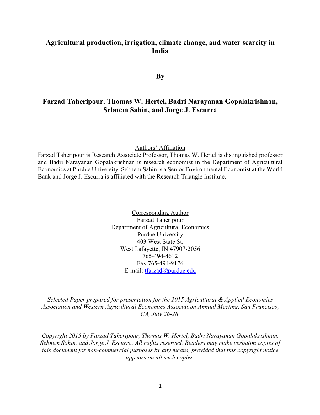 Agricultural Production, Irrigation, Climate Change, and Water Scarcity in India