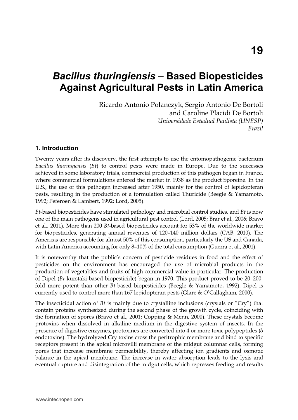 Bacillus Thuringiensis – Based Biopesticides Against Agricultural Pests in Latin America