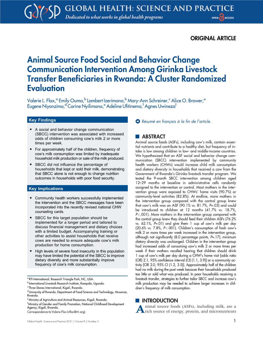 Animal Source Food Social and Behavior Change Communication Intervention Among Girinka Livestock Transfer Beneficiaries in Rwanda: a Cluster Randomized Evaluation