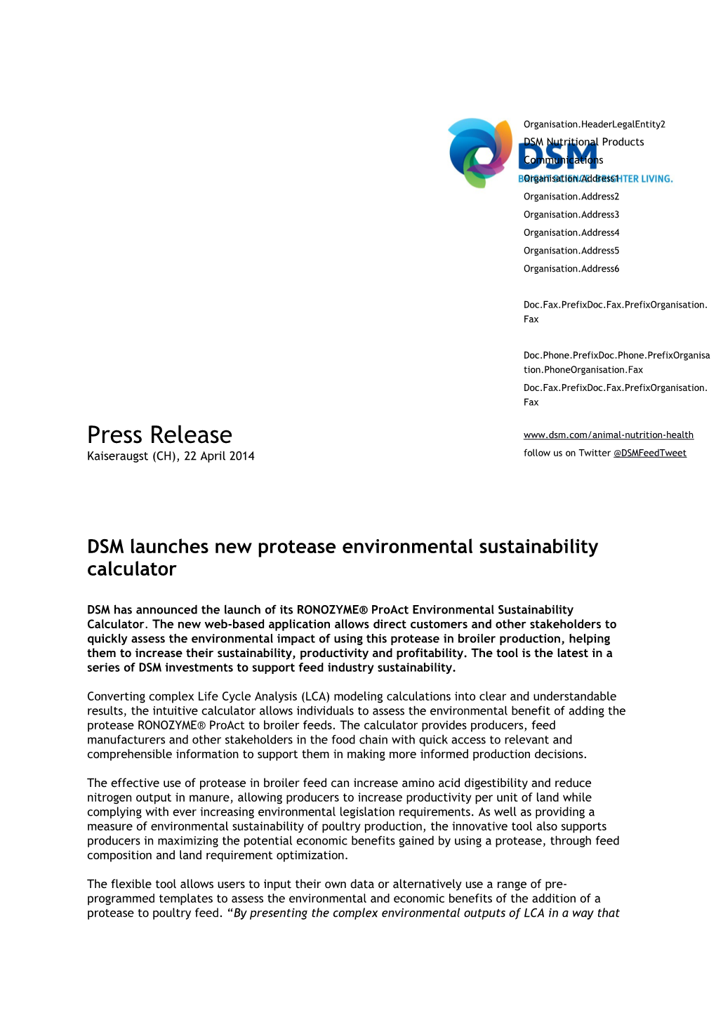 DSM Launches New Protease Environmental Sustainability Calculator