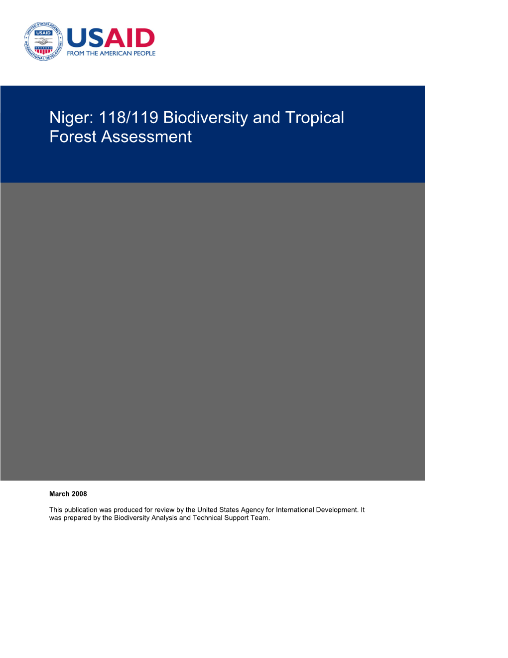 Niger: 118/119 Biodiversity and Tropical Forest Assessment