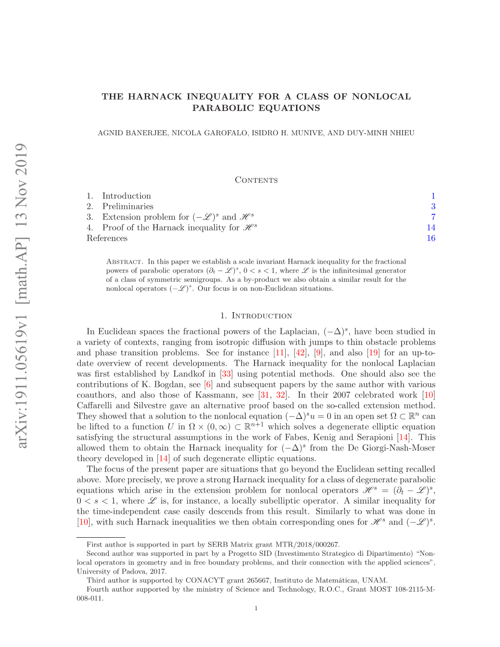 The Harnack Inequality for a Class of Nonlocal Parabolic Equations