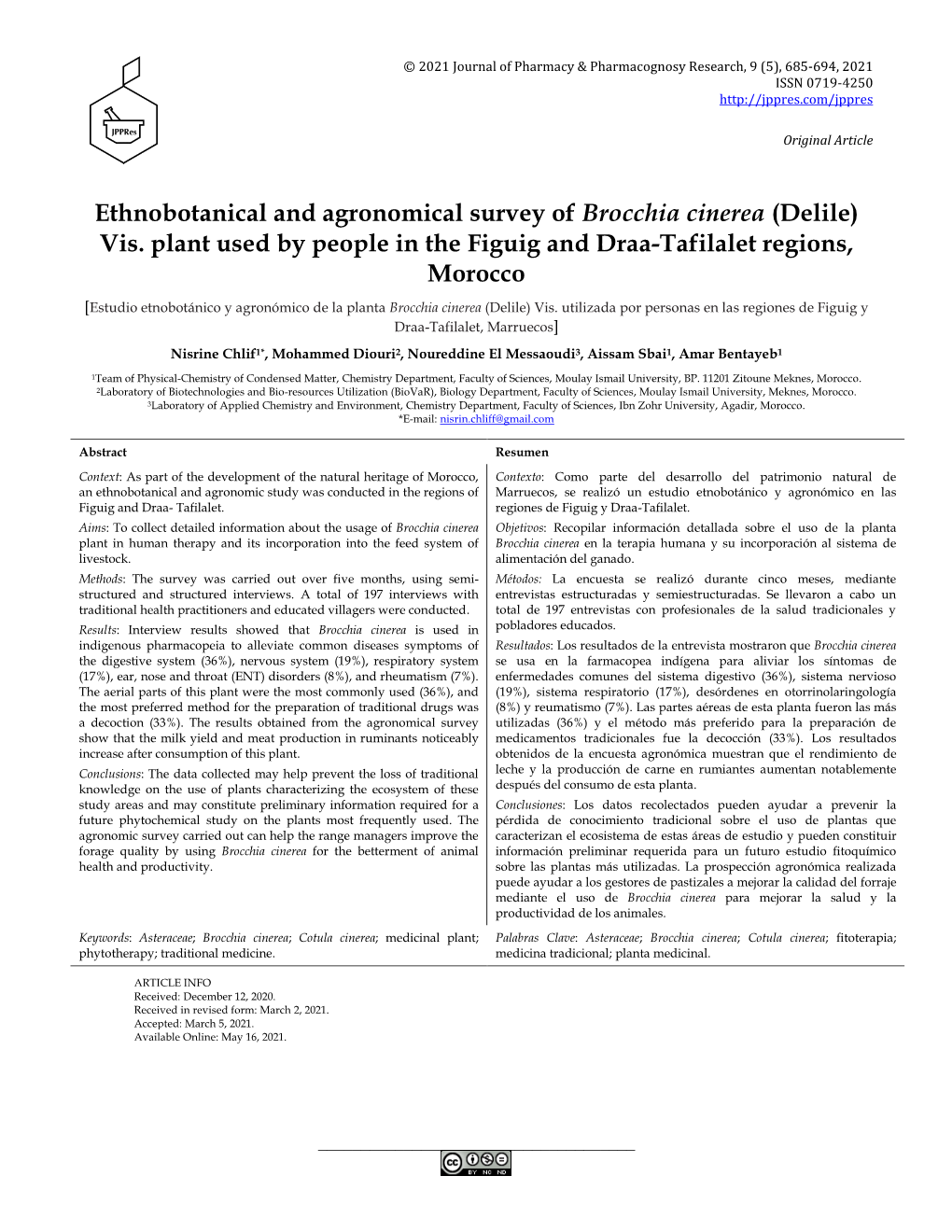 Ethnobotanical and Agronomical Survey of Brocchia Cinerea (Delile) Vis