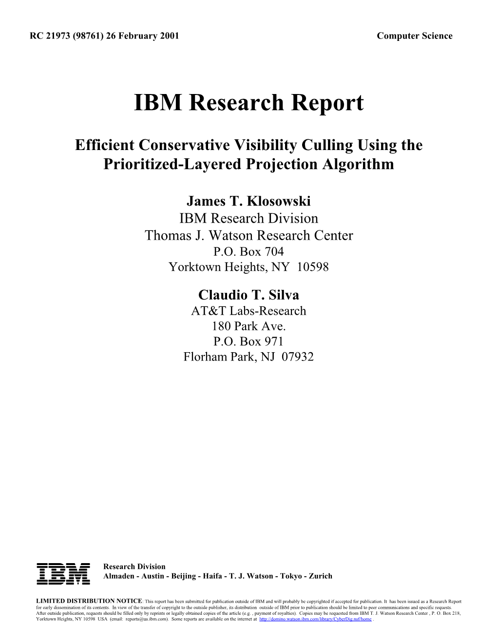 IBM Research Report Efficient Conservative Visibility Culling