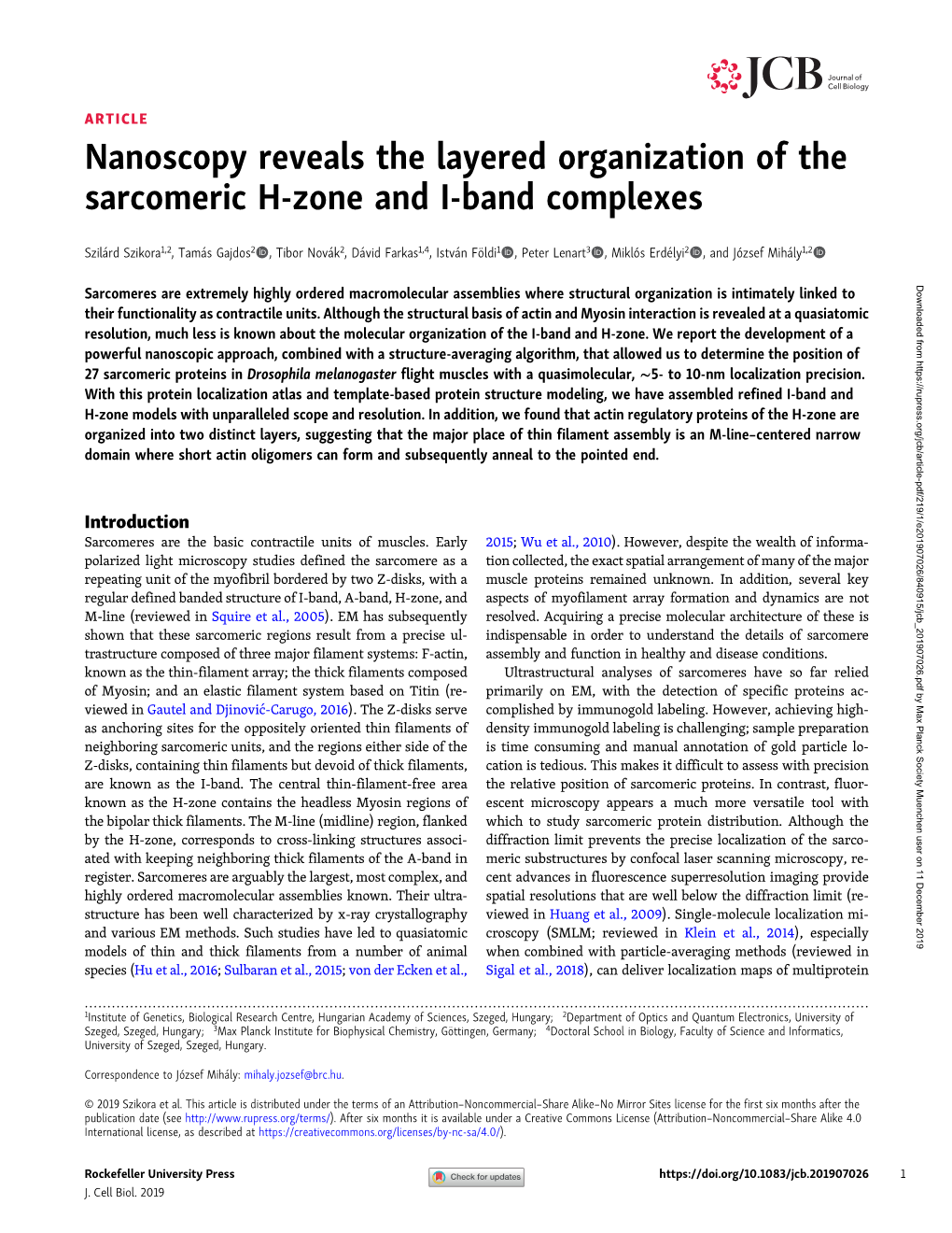 Nanoscopy Reveals the Layered Organization of the Sarcomeric H-Zone and I-Band Complexes