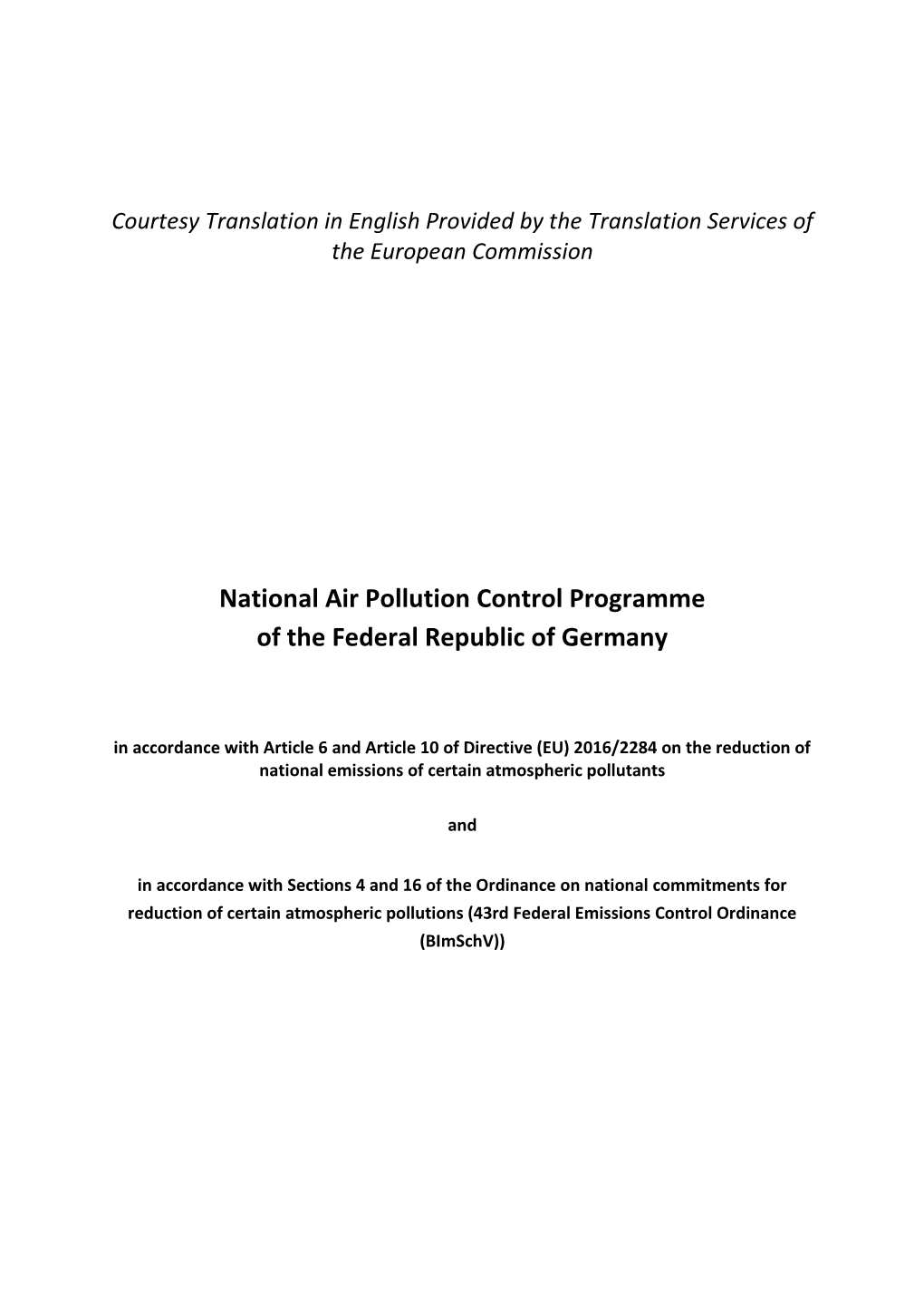 National Air Pollution Control Programme of the Federal Republic of Germany