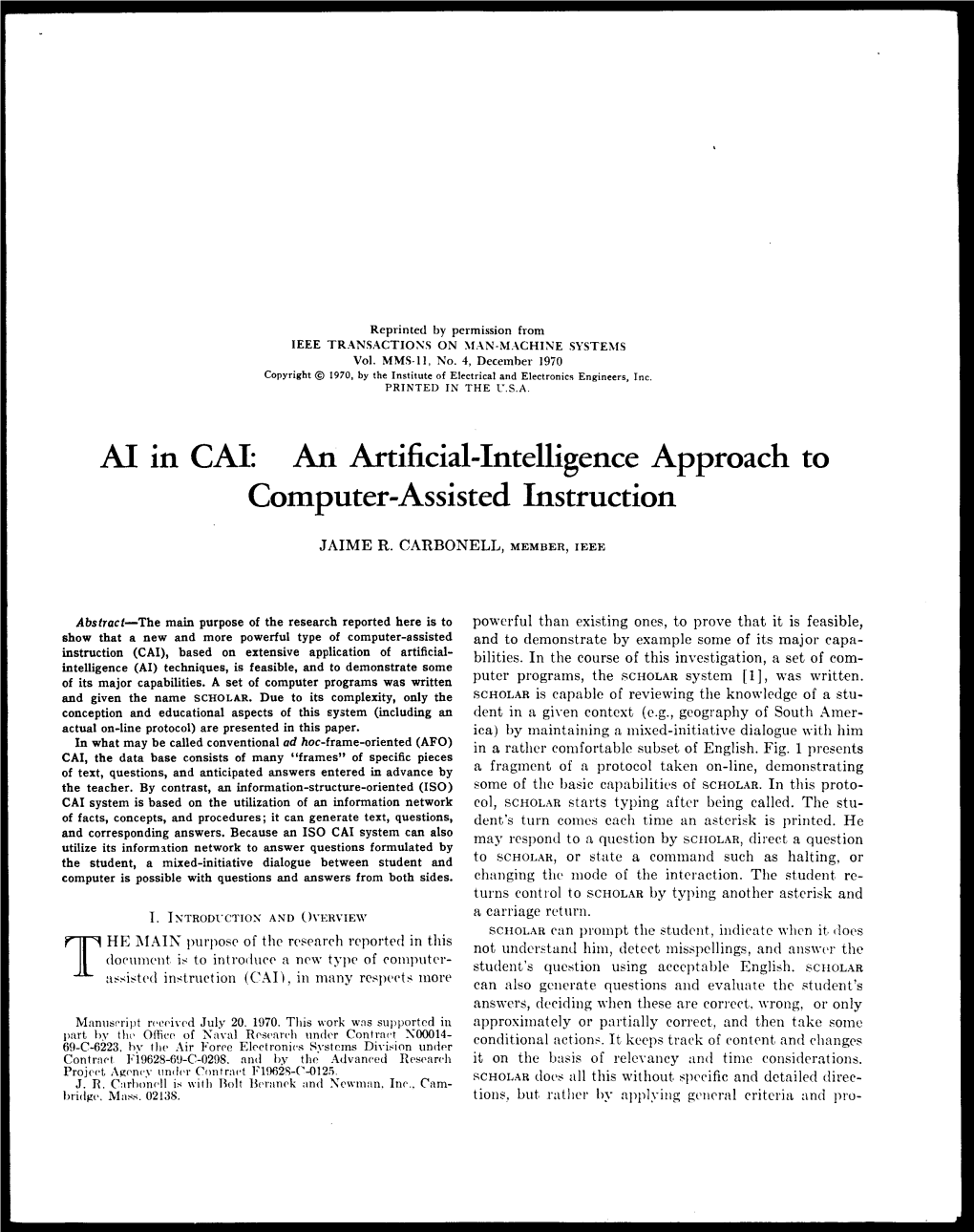 AI in CAI: an Artificial-Intelligence Approach to Computer-Assisted Instruction