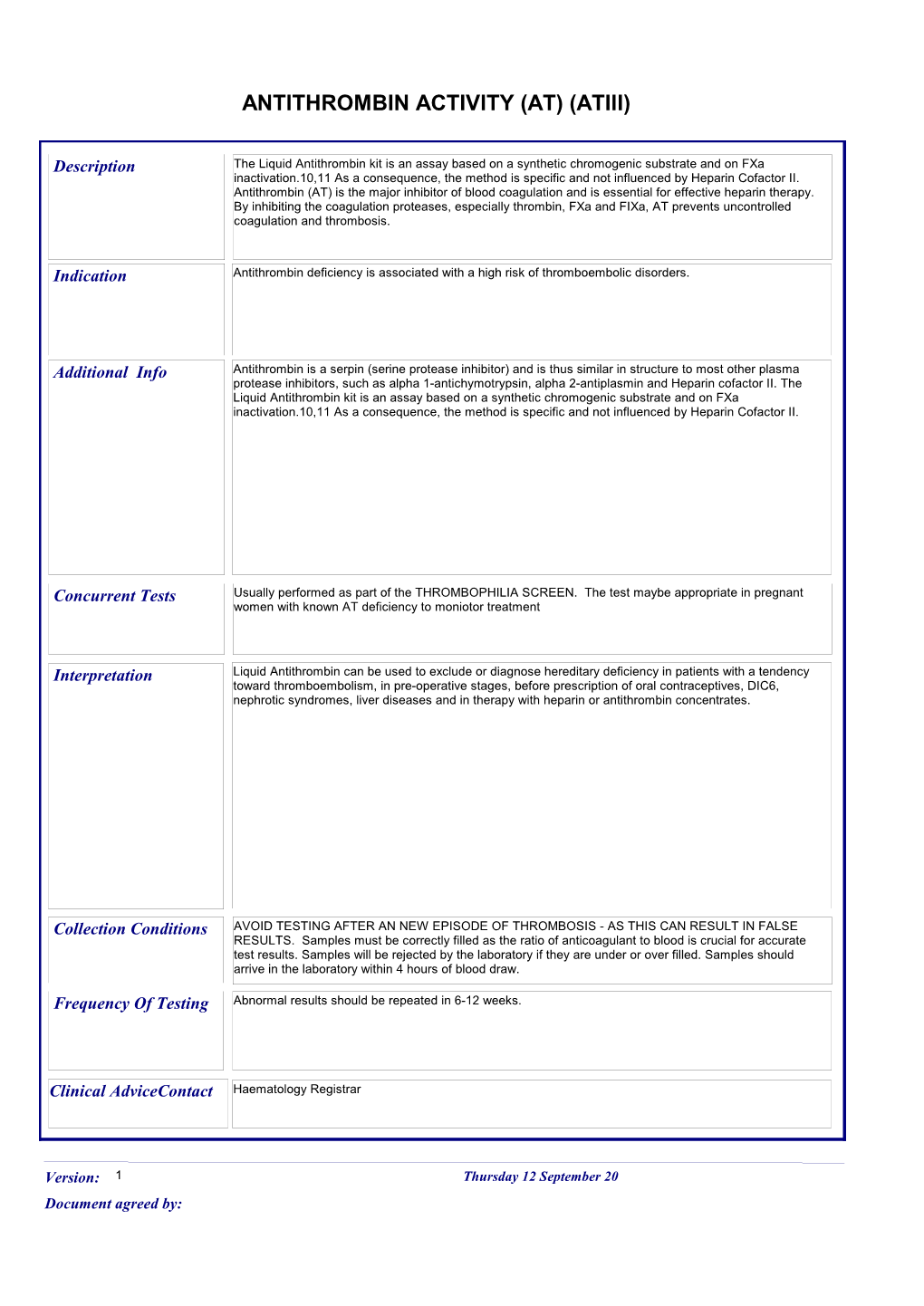 Antithrombin Activity (At) (Atiii)