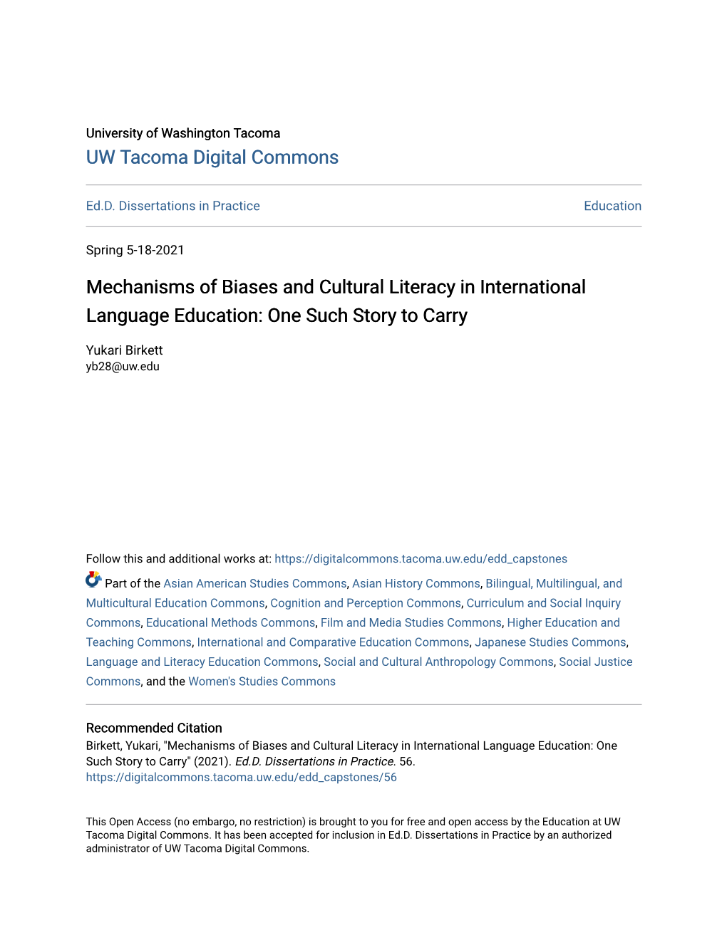 Mechanisms of Biases and Cultural Literacy in International Language Education: One Such Story to Carry