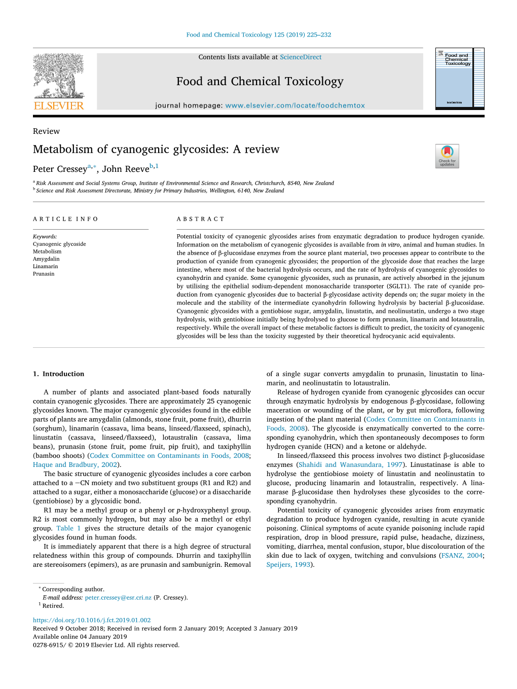 Metabolism of Cyanogenic Glycosides a Review