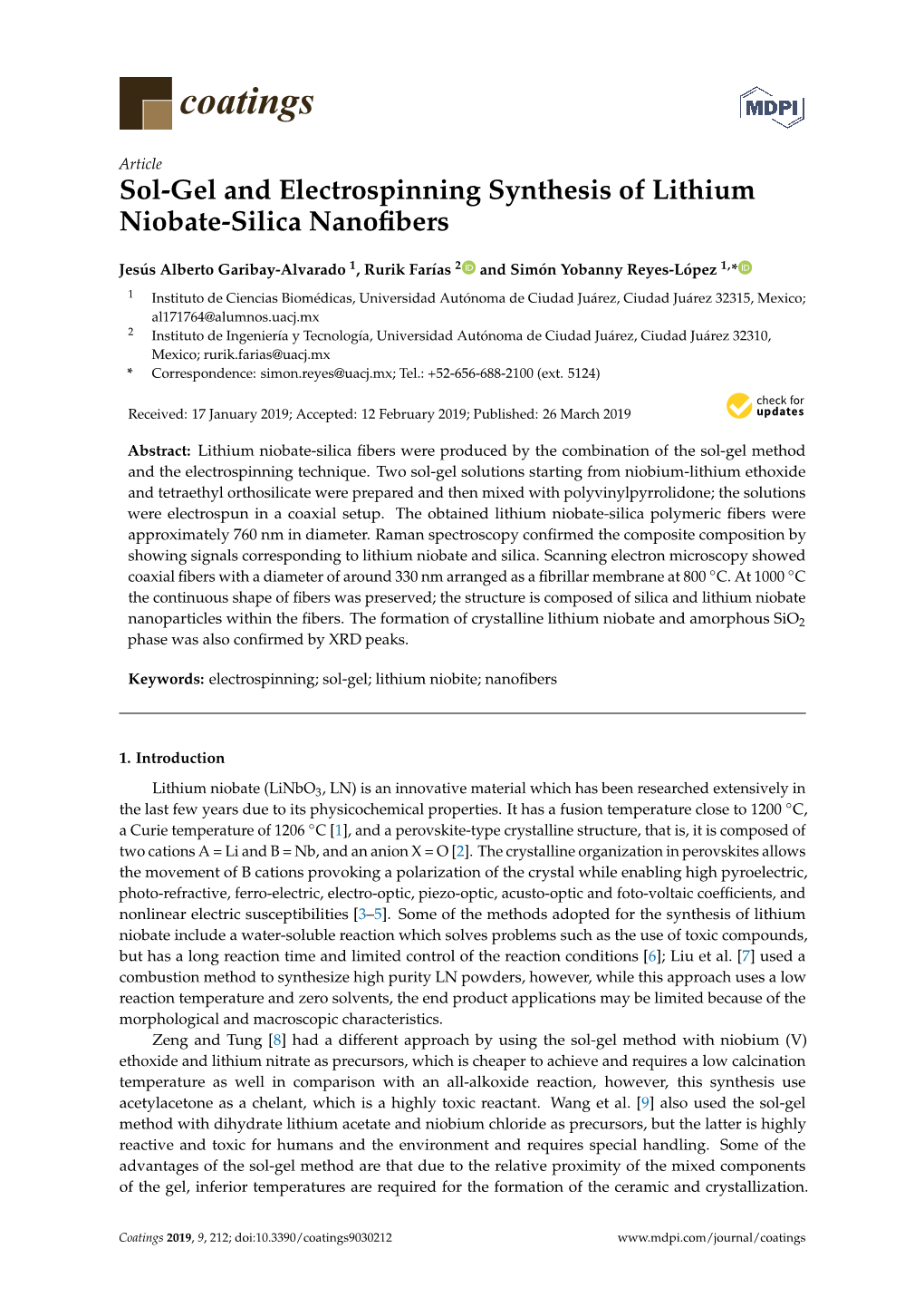 Sol-Gel and Electrospinning Synthesis of Lithium Niobate-Silica Nanofibers