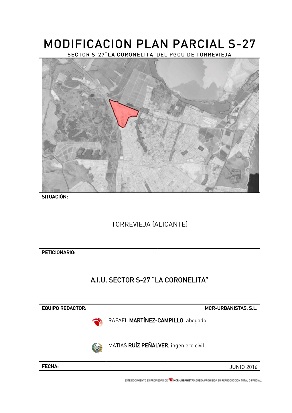 Modificacion Plan Parcial S-27 Sector S-27“La Coronelita”Del Pgou De Torrevieja