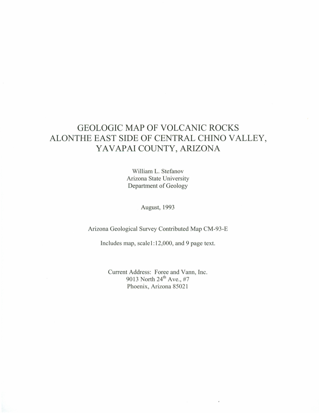 Geologic Map of Volcanic Rocks Alonthe East Side of Central Chino Valley, Yavapai County, Arizona